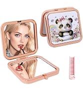 PDOZV Cute Panda Travel Mirror with Comb, Double-Sided Mini Compact Makeup Mirror with 1x/2x Magn...