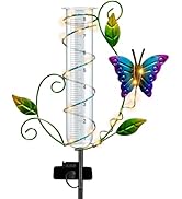 BUARO8AGA Butterfly Rain Gauge Outdoor - Wireless Solar Rain Gauges with 8" Capacity Glass Replac...