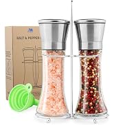 M JINGMEI Salt and Pepper Grinder Set - Stainless Steel Refillable Salt & Peppercorn Shakers