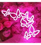 SYLHOME Pink Butterfly Led Neon Light Sign Girls Bedroom Kids Room Beauty Studio Living Room Wedd...