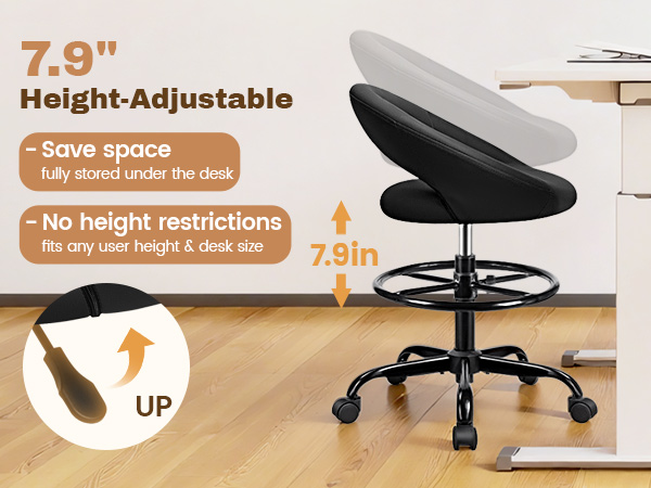 Bar Stools Office Drafting Chair with Foot Rest and Wheels Shop Rolling Swivel Chair Standing Desk