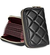DORIS&JACKY Quilted Leather Credit Card Holder for Women Small Lambskin Zipper Card Case Wallet W...