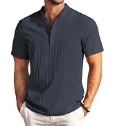 COOFANDY Men Casual Henley Tee Shirt Short Sleeve Band Collar Summer Beach Textured T-Shirt