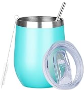 MEZMUT 12 Oz Insulated Wine Tumbler with Lid Double Wall Vacuum Stainless Steel Wine Glass Coffee...