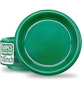 BONSINY Green Plastic Plates Disposable 10 inch | 50 PCS Green Disposable Plates for Party, Picni...