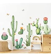 Tanlaby Large Cactus Wall Decals Green Plants Wall Stickers Peel and Stick Tropical Art Decor for...