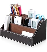 KINGFOM Pu Leather Desk Organizer with 5 Compartments Holder, Multi-Functional Office Supplies St...