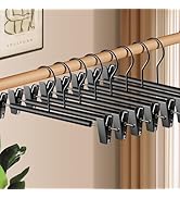 HWAJAN Wooden Pants Hangers with Clips 14Inch 20 Pack Adjustable Wood Skirt Hangers for Women&Men...