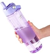 Fanhaw 32 oz Clear Water Bottle with Straw Lid - Tritan, BPA-Free, Lightweight, Wide Mouth, Leak-...