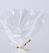 PigPotParty 8"x 11", 50Pcs Bottom Gusset Bags, Clear Cello Cellophane Treat Goodie Bags with 50x ...