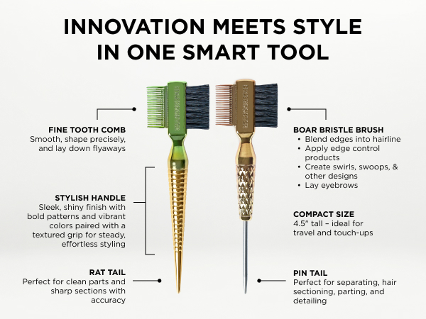 EDGE BOOSTER Hammer Brush with boar bristles fine comb pin tail and stylish textured handle