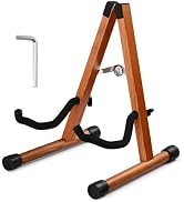 AW Wooden Folding Guitar Stand Foam Arms A-frame Floor Instrument Display | Up to 5 1/8" Deep, So...