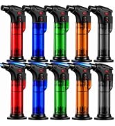 10 Pack of Torch Lighter, Jet Flame Lighter Refillable Butane Gas with Stable Base, Windproof wit...