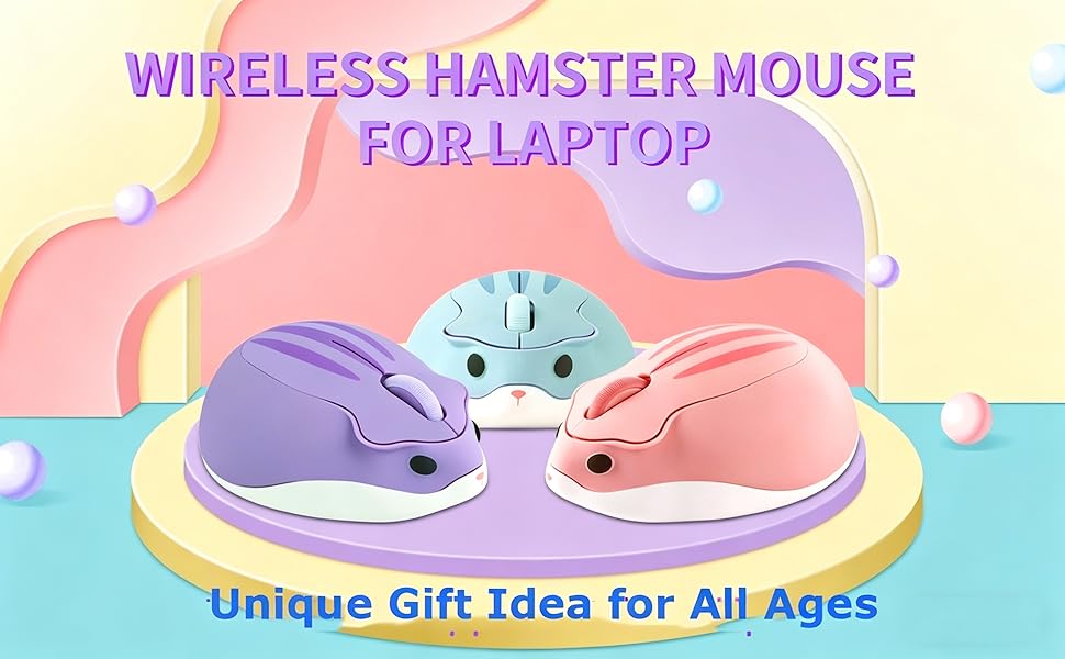 Wireless Mouse Cute Hamster Shape Silent Click Portable Men Women Adults School Office Work Gift