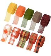 JarThenaAMCS 10 Rolls 50 Yard Fall Plaid Burlap Ribbon Rolls 1 Inch Autumn Gift Wrapping Ribbon S...