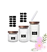 Glass Jars with Wood Lids Labels and Pen - Kitchen and Pantry Storage Container Sets for Countert...