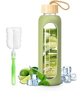 FrutPunch 18 OZ Glass Water Bottles, Water Bottle with Time Marker, Leakproof Glass Water Bottles...