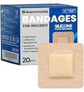 Large Waterproof Bandages 2x2 Silicone Foam Dressing for Sensitive Skin Wound Care, Adhesive Cohe...