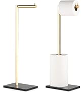 Marmolux Acc - Brushed Gold Toilet Paper Holder Stand with Black Marble Base | Free Standing Toil...