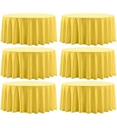 Aocoz Round Tablecloth 120 Inch 6 Pack Yellow Tablecloths Washable Decorative Linen Polyester Tab...