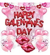 DMIGHT 51 Pcs Happy Galentines Day Decorations Set, 18pcs Red Letter Balloons, Pink Heart and Lip...