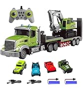 Fistone RC Semi Truck & Excavator Toy Set, 1:12 RC Semi-Trailer Truck with Sound and Lights, 2.4G...