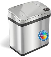 iTouchless 10 Liter / 2.5 Gal Sensor Bathroom Trash Can with Lid and AbsorbX Odor Filter, Stainle...