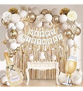 Ouddy Life White Gold Birthday Party Decorations Happy Birthday Banner | Sand White Metallic Gold...