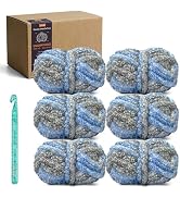 SIXLAMB 6-Pack Jumbo Chenille Yarn, 42 oz/150 Yards Total (7oz/25yds Each), Non-Vacuum Packed Sno...