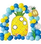 136PCS Yellow Cartoon Party Decorations with Pineapple House Photo Booth Backdrop, Yellow Blue Cl...