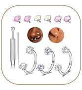 QWALIT 18g Horseshoe Nose Ring for Women Surgical Steel Double Stud Gem Horse Shoe Silver Nose Pi...