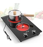VBGK 2 Burner Electric Cooktop,3000W Built-in and Countertop Electric Stove Top Burner with 9 Hea...