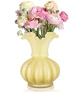 Joeyan Handmade Yellow Glass Flower Vase,7.9" Vintage Decorative Urn Vase for Centrepieces Bouque...