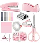 Pink Office Supplies Set, Stapler and Tape Dispenser for Women - Office Desk Accessories Gift for...