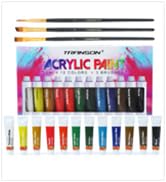 TRANSON Acrylic Paint Set 12-Color with 3 Paint Brushes for Craft Canvas Rock Art Painting
