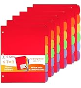 6Sets(36pcs) Binder Dividers with Tabs,6 TAB Plastic File Dividers for 3 Ring Binder,Write & Eras...