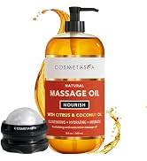 Natural Nourishing Massage Oil with Massage Roller Ball - Therapeutic Citrus & Coconut Massage Oi...