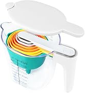 Recogwood Measuring Cups and Spoons set 10 Pieces, Stackable Measuring Cup with White Lid, Kitche...