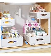 Under Sink Organizer, 2 Pack 2 Tier Pull Out Under Cabinet Organizer Shelf with Pad for Framed Ca...