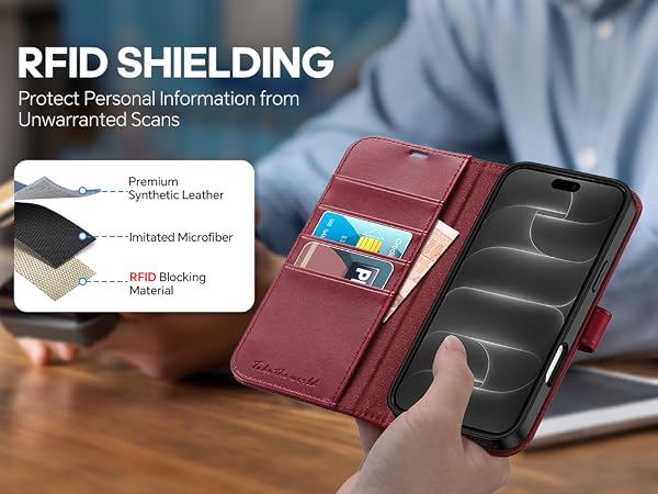 TUCCH Wallet Case for iPhone 17 Pro Max (6.9") 2025, RFID Blocking 4 Card Holders | Kickstand