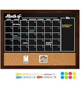 DOLLAR BOSS Chalkboard Calendar Corkboard Combo, 24" x 18" Magnetic Chalk Board Monthly Planner &...