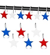 MALLMALL6 12Pcs Indepedence Day Shower Curtain Hooks Hangers Patriotic Theme Bathroom Decor with ...
