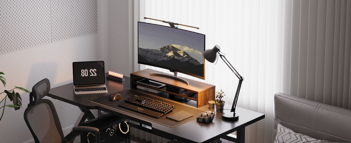 Monitor Stand, 31.5 Inch Computer Monitor Riser for Desk, 2 Tiers Wood Desk Shelf with Storage