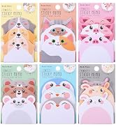JIANTA Cute Sticky Notes, 6 Pack 270 Sheets Kawaii Cartoon Sticky Notes Animals Shape Markers Fla...