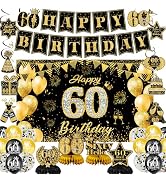 Bensbl 60th Birthday Decorations Kit for Men Women, 58 Pcs Black Gold Party Supplies, Happy 60th ...