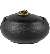 KALLORY Ceramic Ashtray with Lid, Mini Portable Windproof Ash Tray for Men, Black Covered Compact...