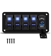 ULITECO 4 Gang Aluminum Rocker Switch Panel, IP68 Waterproof SPST ON/Off Charger Socket with 12-2...
