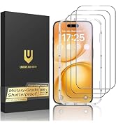 UNBREAKcable 3-Pack Screen Protector for iPhone 15 Pro, Double Shatterproof Tempered Glass [Easy ...