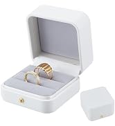 HOBBIESAY 2 Slot Wedding Engagement Ring Box 2.91x2.78x1.75 Inch Square Leather Velvet Jewelry Ri...
