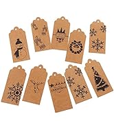 DECORA Pack of 120 Brown Christmas Tags Christmas Brown Labels and 195 Feet Twine- 10 Different D...